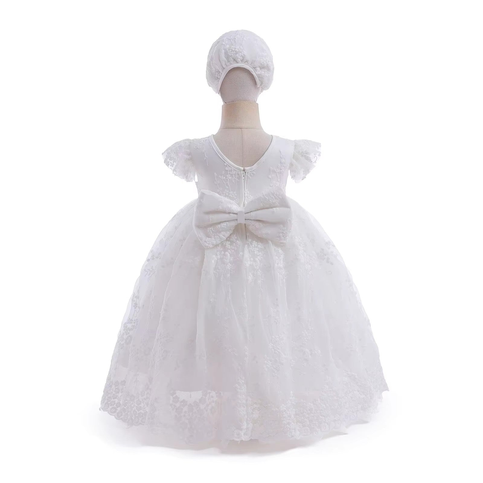 7696 Toddler Girls Dresses White Floral Baptism Christening Wedding Dress Baby Girl Frock Outfit With Bonnet