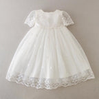 7527 Christening Fancy Outfits Luxury Bow Lace Baby Girls Tulle with Bonnet New Design Cute Embroidered Elegant Baptism Dress