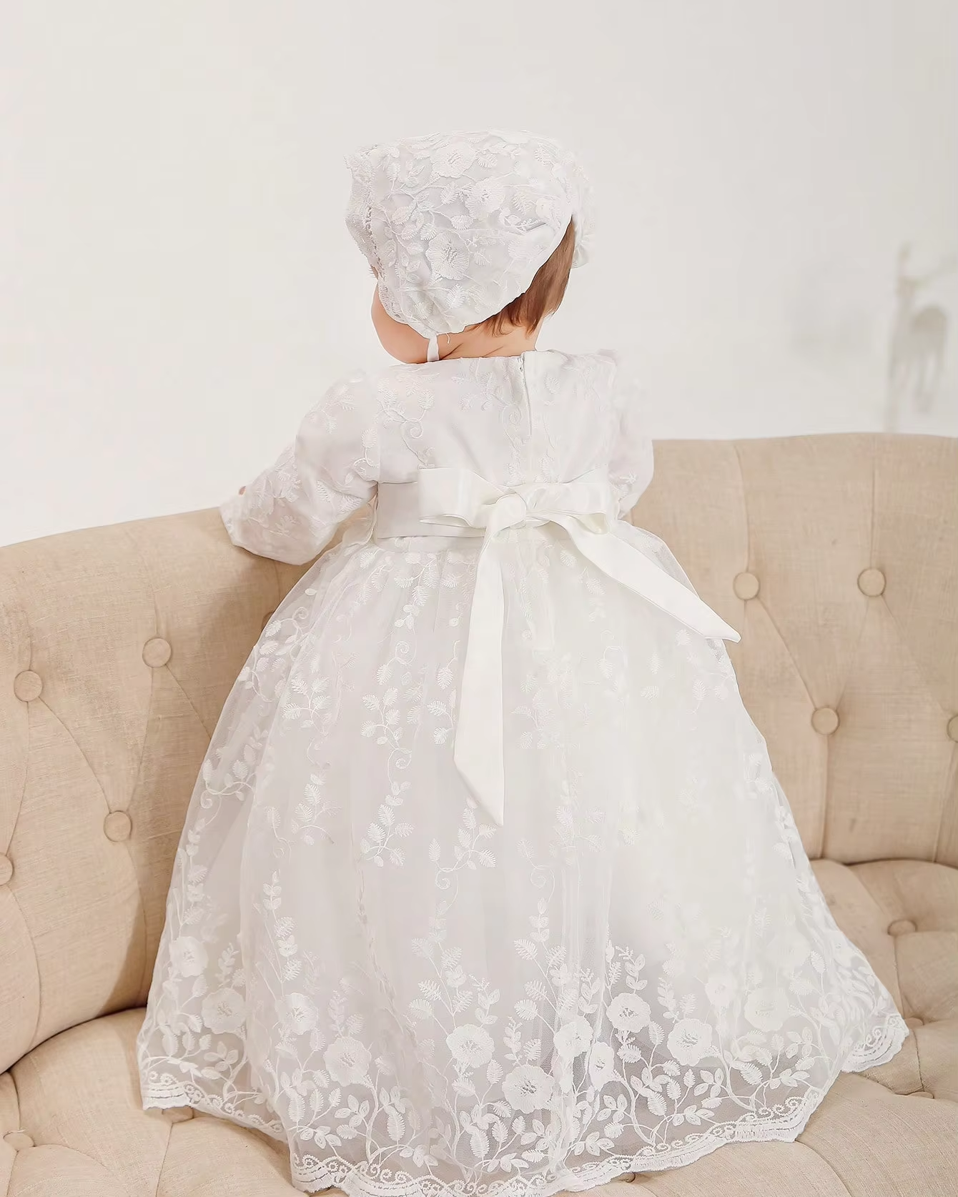 6209 Baby Girl Bowknot LacFashion Baby Girl Bowknot Lace Princess Flower Dresses Performance Birthday Party Dress 0-2Year Old