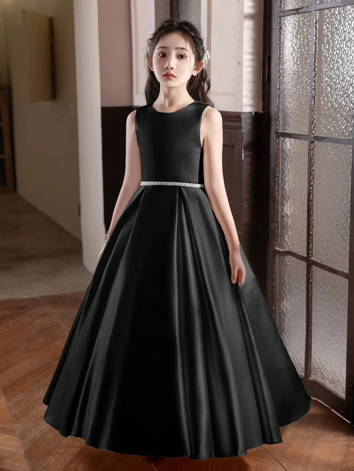 5168 Wholesale Satin Royal Blue Black Formal Evening Prom Year 6 Graduation Dresses for 11Y 12 Years Old Teen Girls