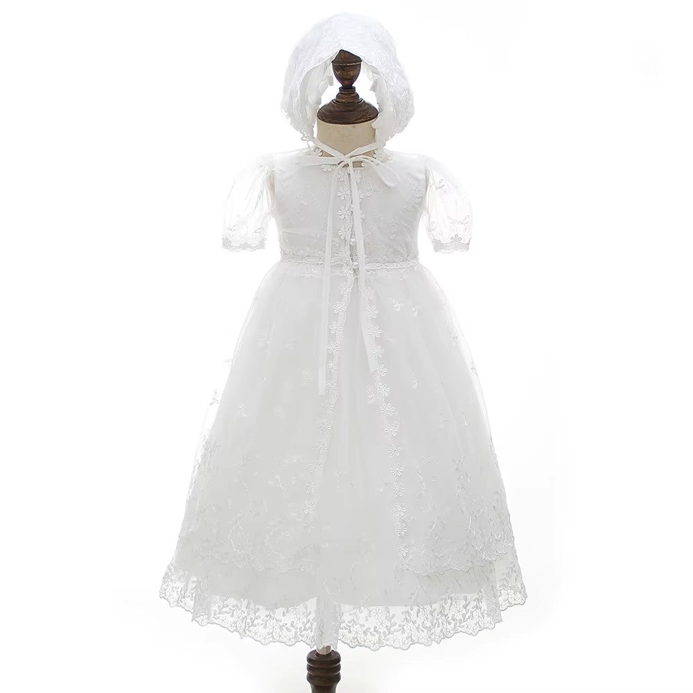 9903 Baby Girls Special Occasions Dresses Waist Christening Gown Baptism Dress With Bonnet