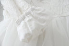 9708 Baby Baptism Wedding Party Dresses Lace Comfortable Tulle Bow Decoration Long Sleeves 2pcs Set with Hood