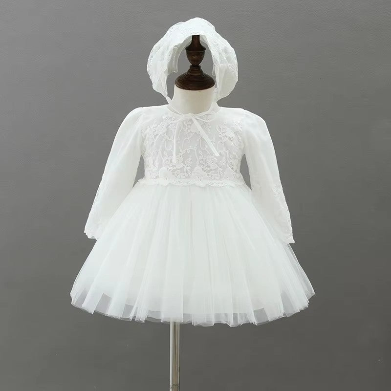 9605 Newborn Baby Clothes Princess Babies Dress One-year-old Christening Gown Long Sleeves Baby Embroidery Dresses with Hat
