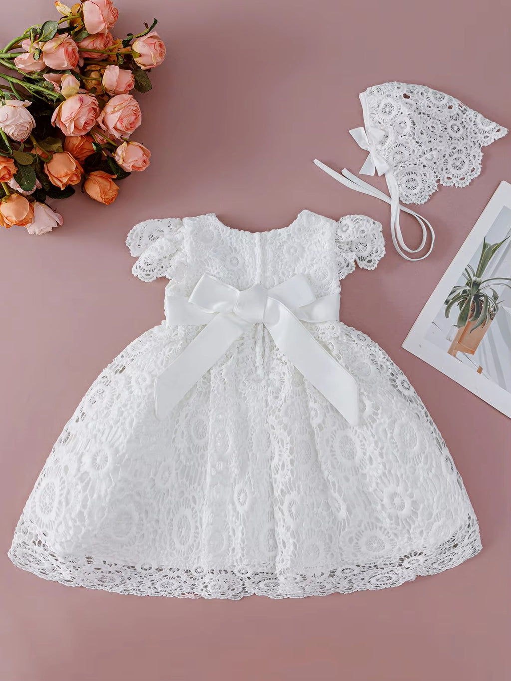 7523 Soft New Born Baby Girl Lace Party Dresses White First Communion Christening Gown Infant Baptism Dress
