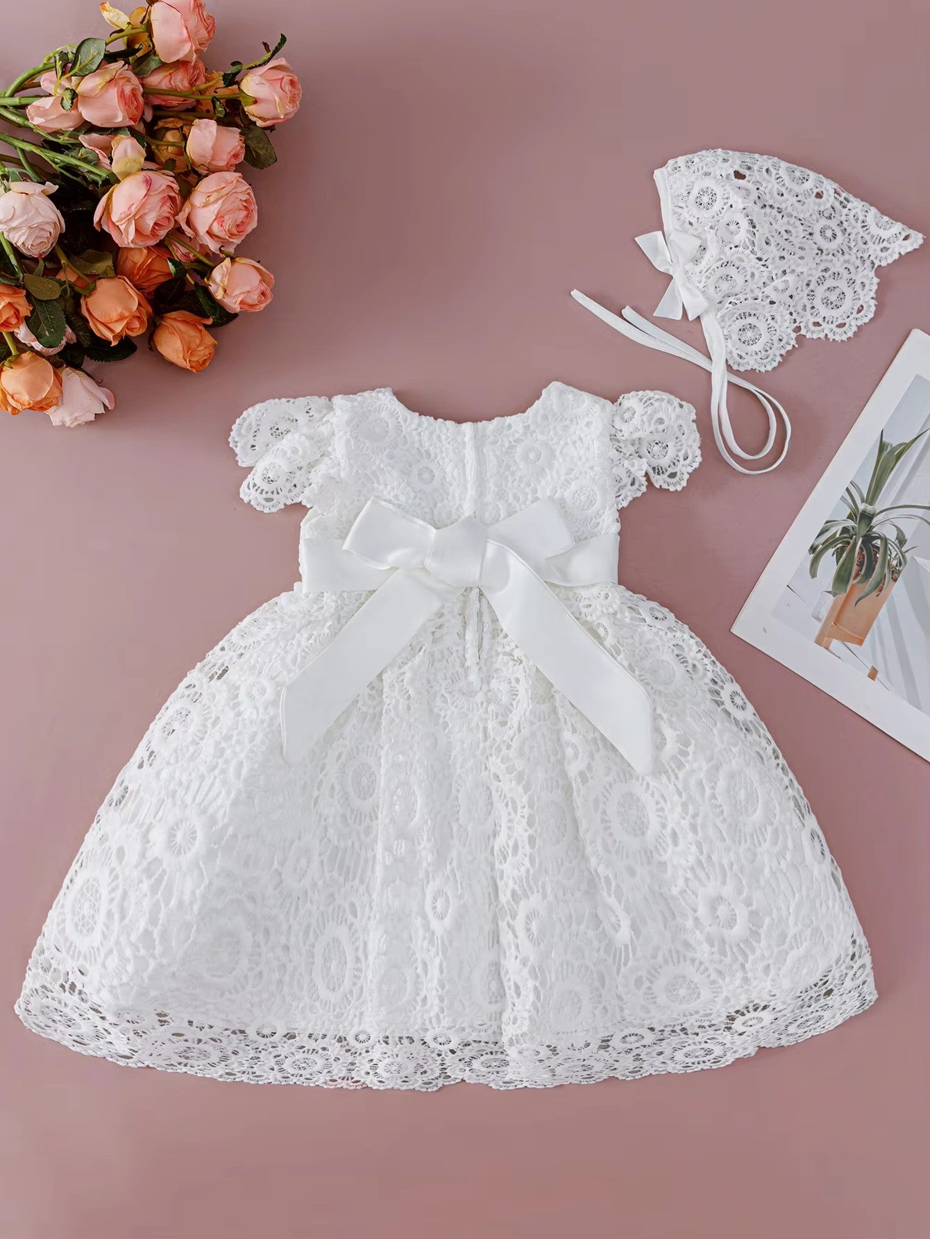 7523 Soft New Born Baby Girl Lace Party Dresses White First Communion Christening Gown Infant Baptism Dress