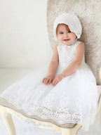 6130 Baby Girl Baptism Dress Birthday Princess Clothes for Wedding With Hat High Quality Christening White Christening Gown