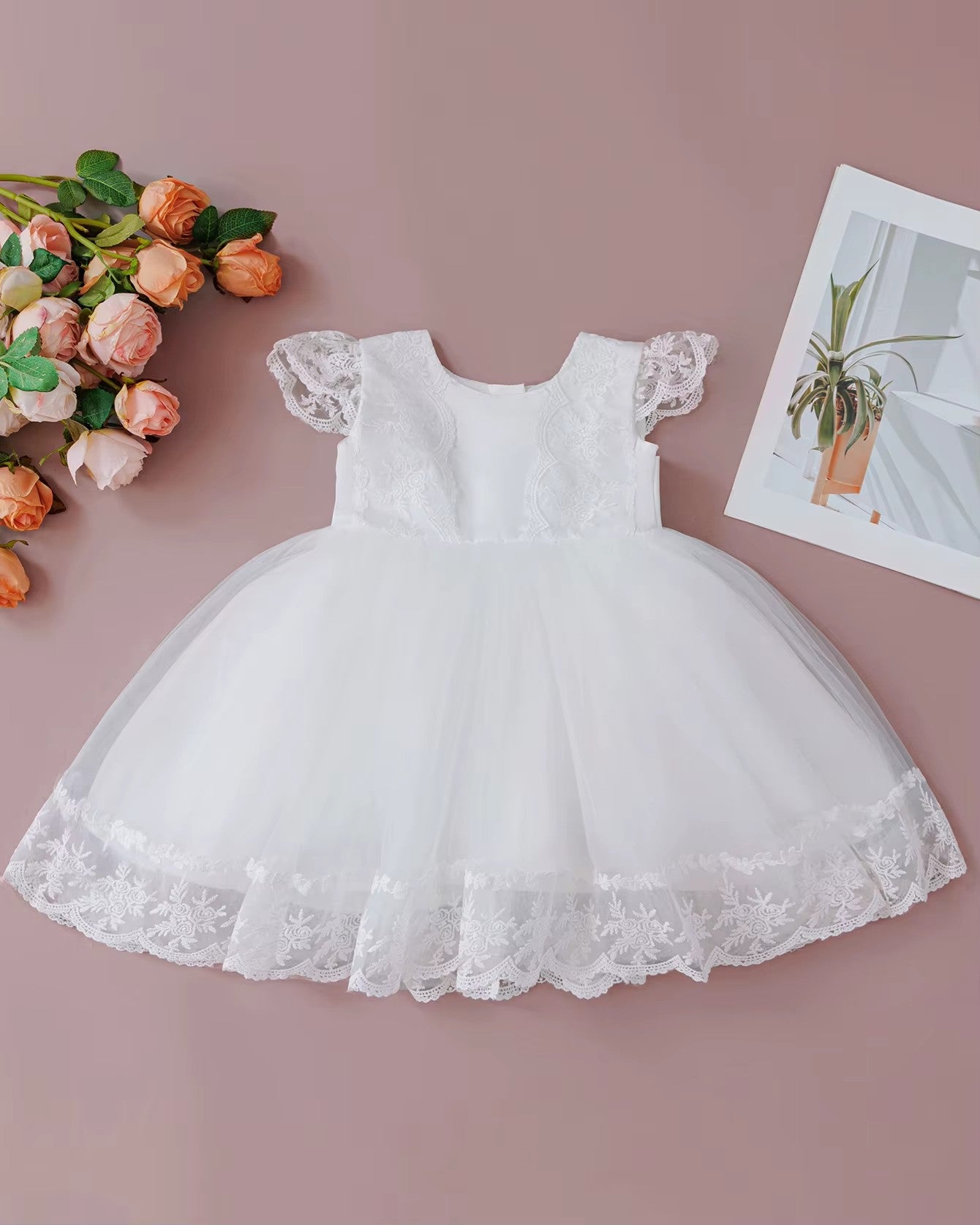 7697 Newborn Baby Girl Kids Birthday Luxury White Party Baptism Gowns Princess Dresses 1yr Old Baby Girl Dress