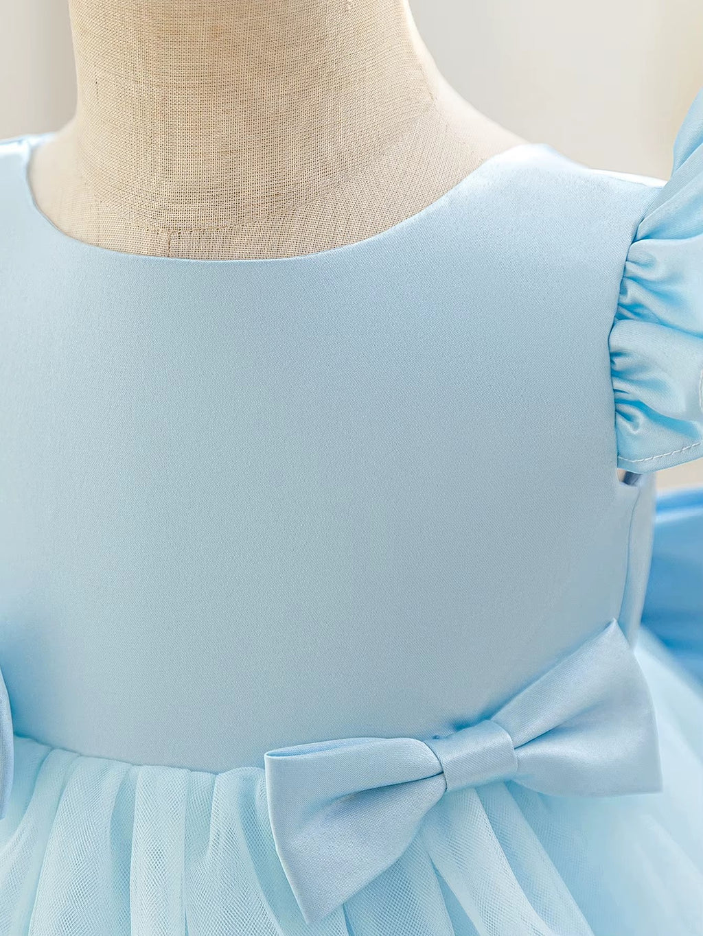 5281 Blue Bows Toddler Baby Dresses 0-12 Months Party Gown Flower Girls Dresses Baby Birthday Clothes Baptism Dress
