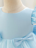 5281 Blue Bows Toddler Baby Dresses 0-12 Months Party Gown Flower Girls Dresses Baby Birthday Clothes Baptism Dress