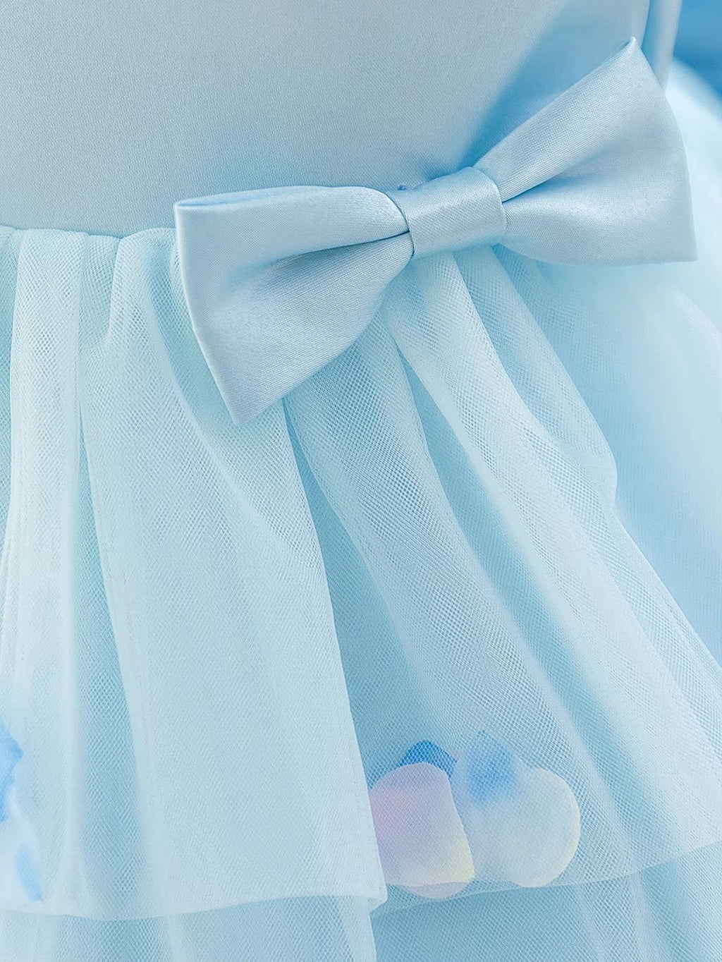 5281 Blue Bows Toddler Baby Dresses 0-12 Months Party Gown Flower Girls Dresses Baby Birthday Clothes Baptism Dress