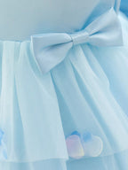 5281 Blue Bows Toddler Baby Dresses 0-12 Months Party Gown Flower Girls Dresses Baby Birthday Clothes Baptism Dress