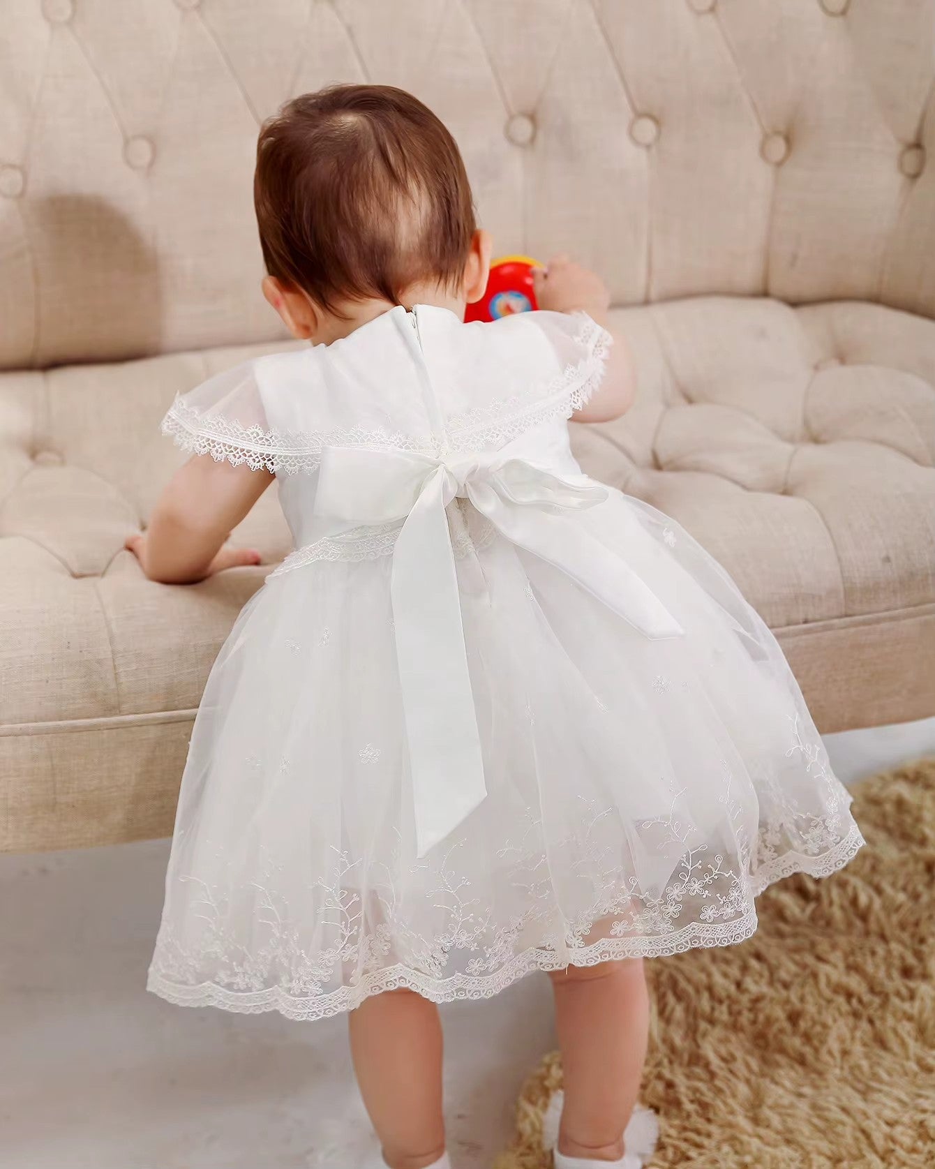 7525 Newborn Baby Christening Dress Lace Baptism Dress for Baby Girl Infant Girls' Dresses Gown White Clothing Set Frock with Hat