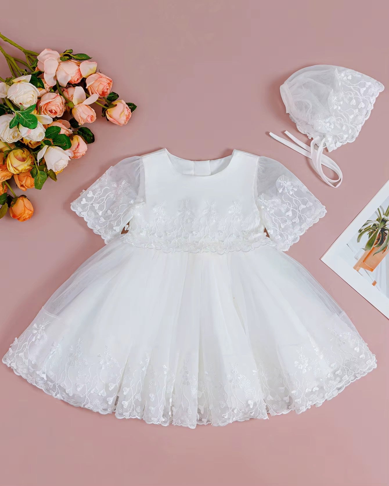 5198 Elegant Embroidered Baby Dress Summer Baby Girl Dress Baptism Gown Christening Dress Newborn Formal Frock Birthday Outfit