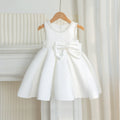 7891 First Communion Dress White Pearl Satin Formal Dress Girls Bow Baptism Church Wedding Graduation Short Gown 7 Years Old