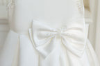 7891 First Communion Dress White Pearl Satin Formal Dress Girls Bow Baptism Church Wedding Graduation Short Gown 7 Years Old