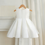 7891 First Communion Dress White Pearl Satin Formal Dress Girls Bow Baptism Church Wedding Graduation Short Gown 7 Years Old