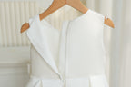 7891 First Communion Dress White Pearl Satin Formal Dress Girls Bow Baptism Church Wedding Graduation Short Gown 7 Years Old