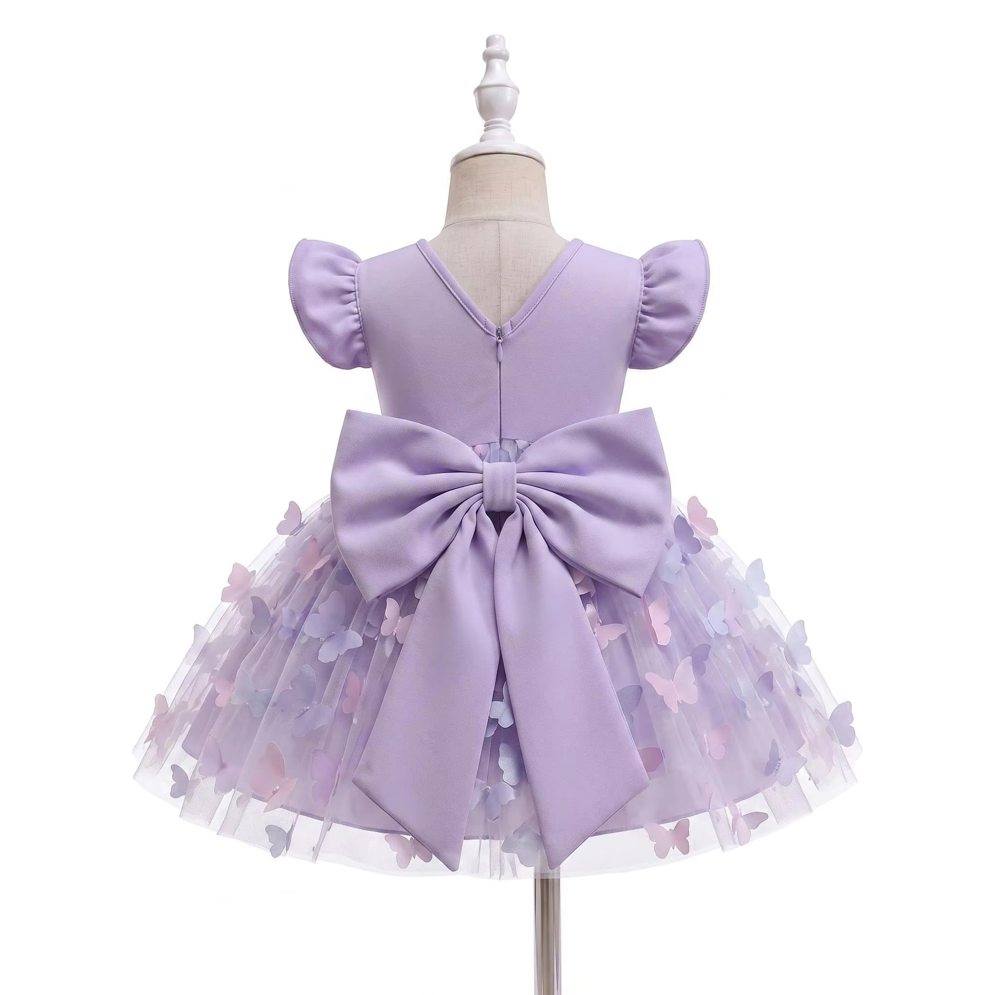 5365 Pink Baby Girl Tulle Romper Dress Tutu Bodysuit Big Bow Flutter Sleeve Birthday Party Outfit 3D Butterfly Cute 3 Months to 3T