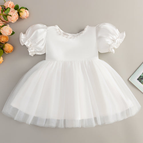 5069 New Design Birthday Princess Bow Wedding Satin High Quality Baby Girls Beautiful Prom Cute Ball Gown