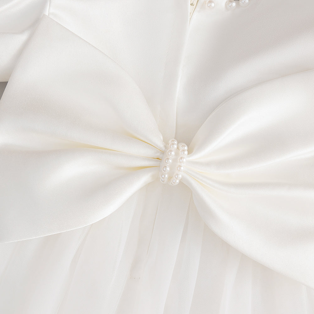 5069 New Design Birthday Princess Bow Wedding Satin High Quality Baby Girls Beautiful Prom Cute Ball Gown