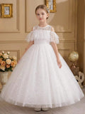 5095 Wholesale Elegant Long White Princess Communion Wedding Graduation Party Gown Dress for Young Little 6 Years Old Kids Girls