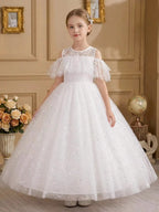 5095 Wholesale Elegant Long White Princess Communion Wedding Graduation Party Gown Dress for Young Little 6 Years Old Kids Girls