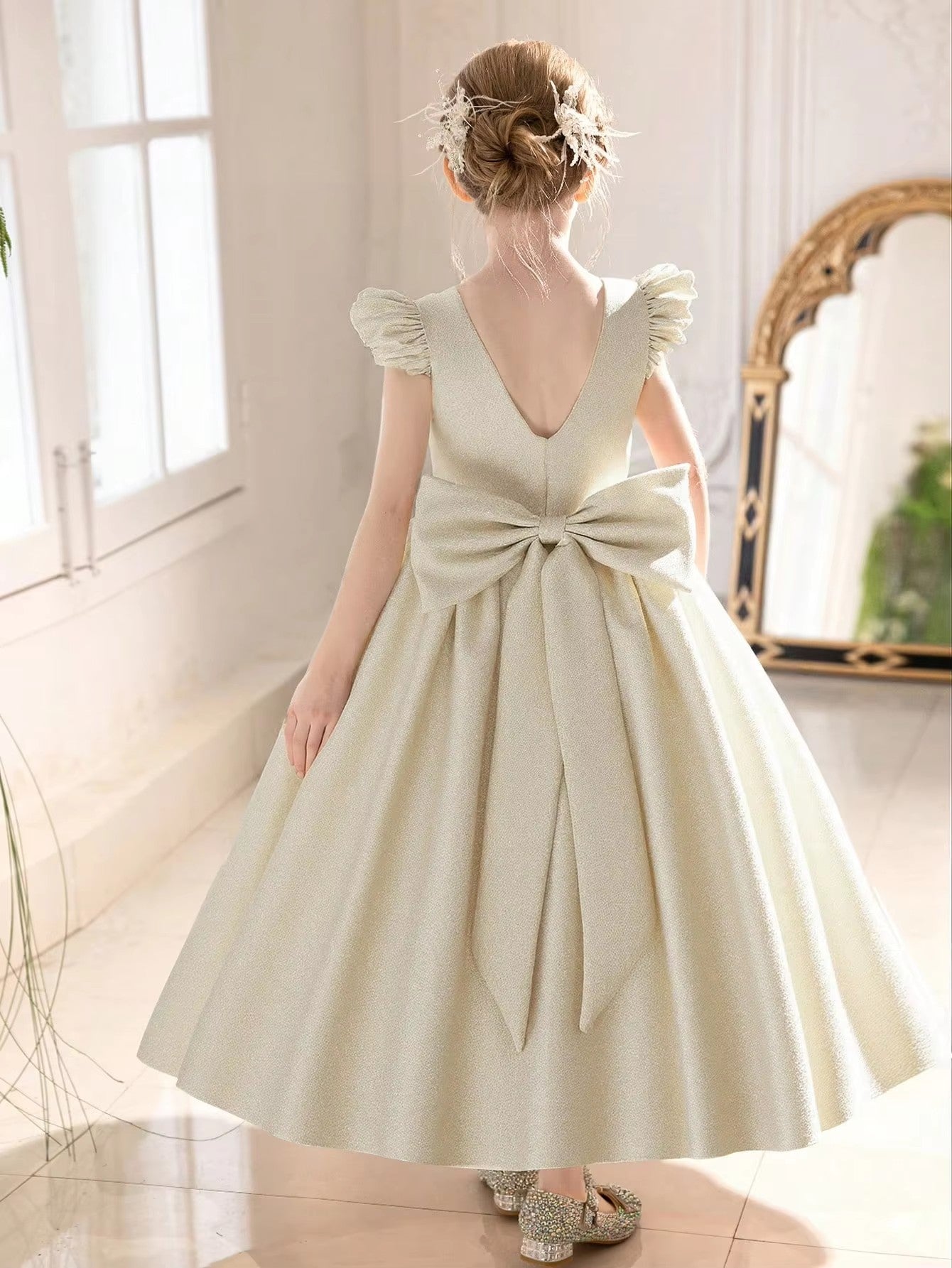 5156 High Quality Party Kids Dresses for Girls Formal Style Princess Fashion Backless Dress  Teenage Girls Clothing