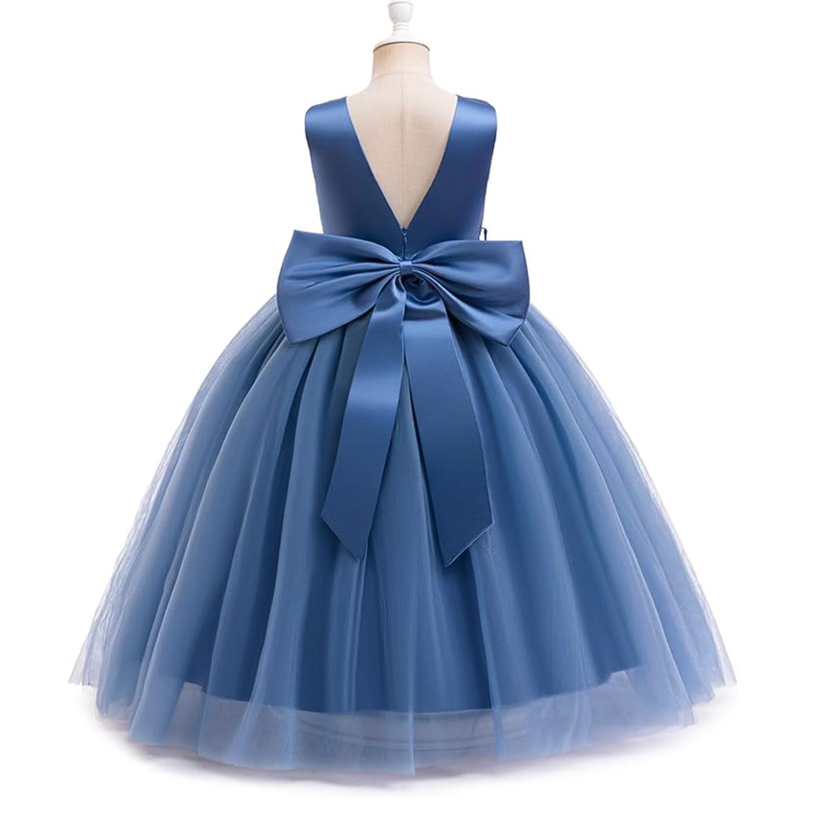 7790 Flower Girls Tulle Dresses for Formal Wedding Party Luxury Satin Elegant Princess Pageant Long Fashion Girl Kids Dress 4-14Y