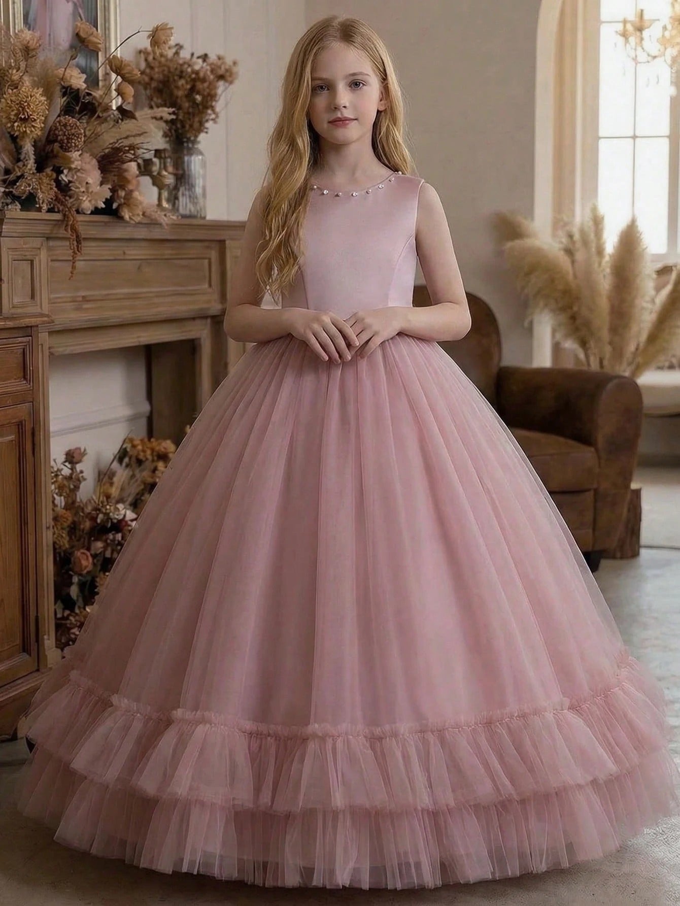 5191 Flower Girl Dresses Wedding Kids Lovely Puffed Backless Big Butterfly Bridesmaid Princess Teen Girls Clothing 15 to 16