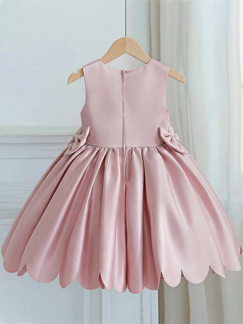 5320 Wholesale Satin Pink Formal Short Ball Gown Frock Flower Girl Dress for 5Y 7 Years Old  Little Girls Graduation Birthday Party