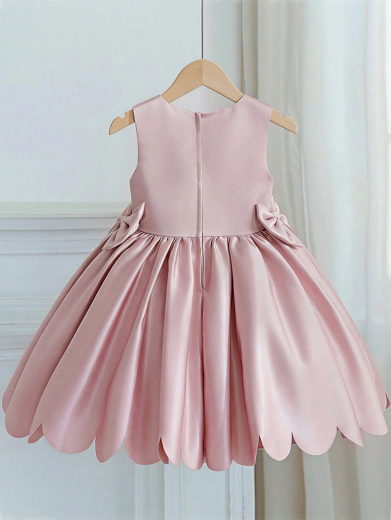 5320 Wholesale Satin Pink Formal Short Ball Gown Frock Flower Girl Dress for 5Y 7 Years Old  Little Girls Graduation Birthday Party