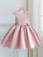 5320 Wholesale Satin Pink Formal Short Ball Gown Frock Flower Girl Dress for 5Y 7 Years Old  Little Girls Graduation Birthday Party
