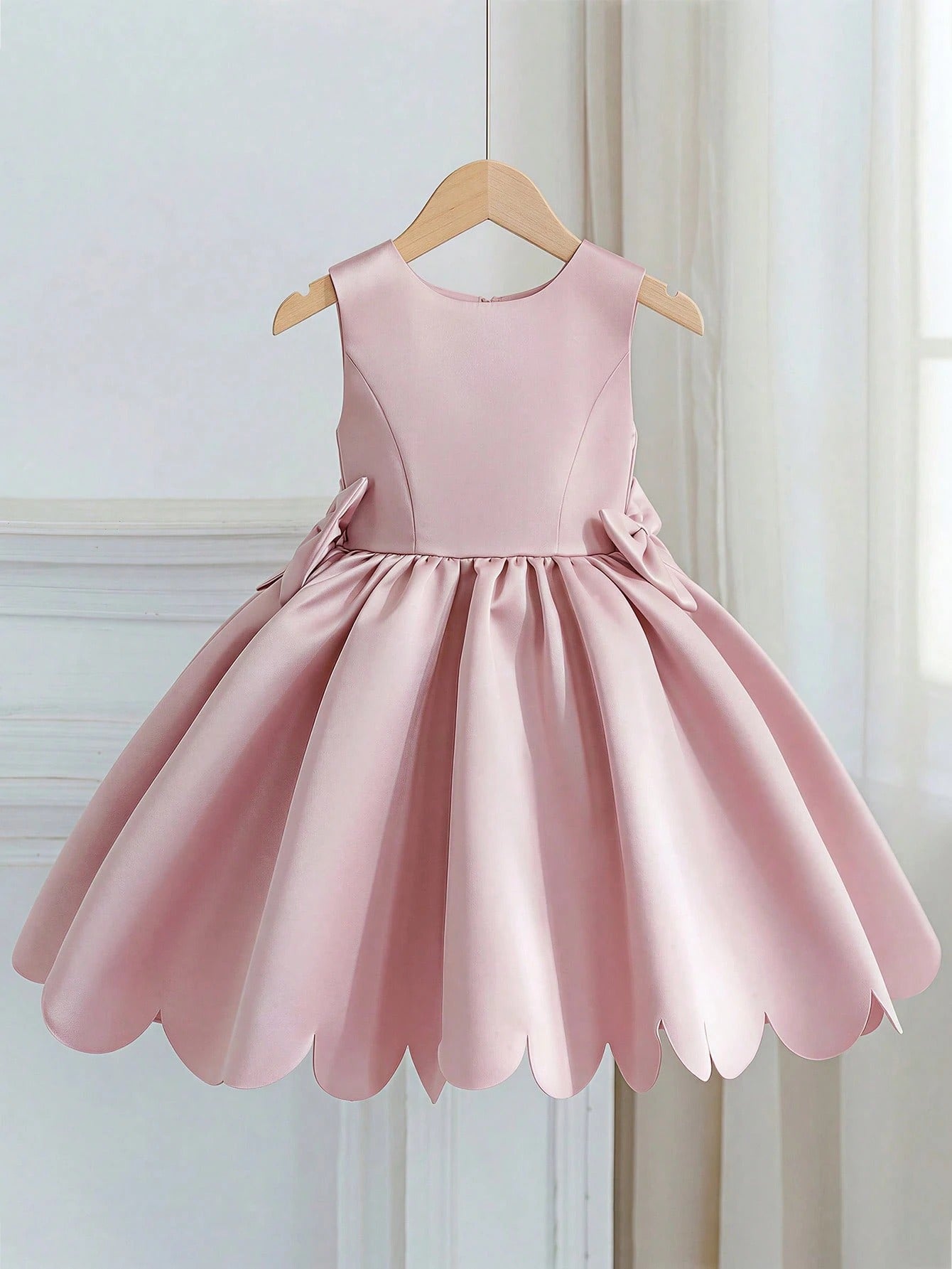 5320 Wholesale Satin Pink Formal Short Ball Gown Frock Flower Girl Dress for 5Y 7 Years Old  Little Girls Graduation Birthday Party