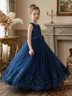 5330 Wholesale Royal Blue Formal Elegant Lace Tulle Embroidered Sequin Princess Evening Long Gown for 9 Years Old Girls Party Pageant