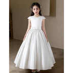 5081 Teenage Girls Clothing Long Style White Elegant Dresses Satin Wholesale Kid Party Birthday Party Dress