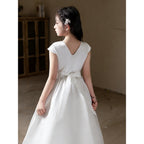 5081 Teenage Girls Clothing Long Style White Elegant Dresses Satin Wholesale Kid Party Birthday Party Dress