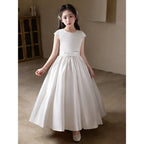 5081 Teenage Girls Clothing Long Style White Elegant Dresses Satin Wholesale Kid Party Birthday Party Dress