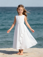 5129 Girls Clothing Long  Flower Girls Dresses Bow Gown 4-14 Backless Kids Birthday Communion Party Dress