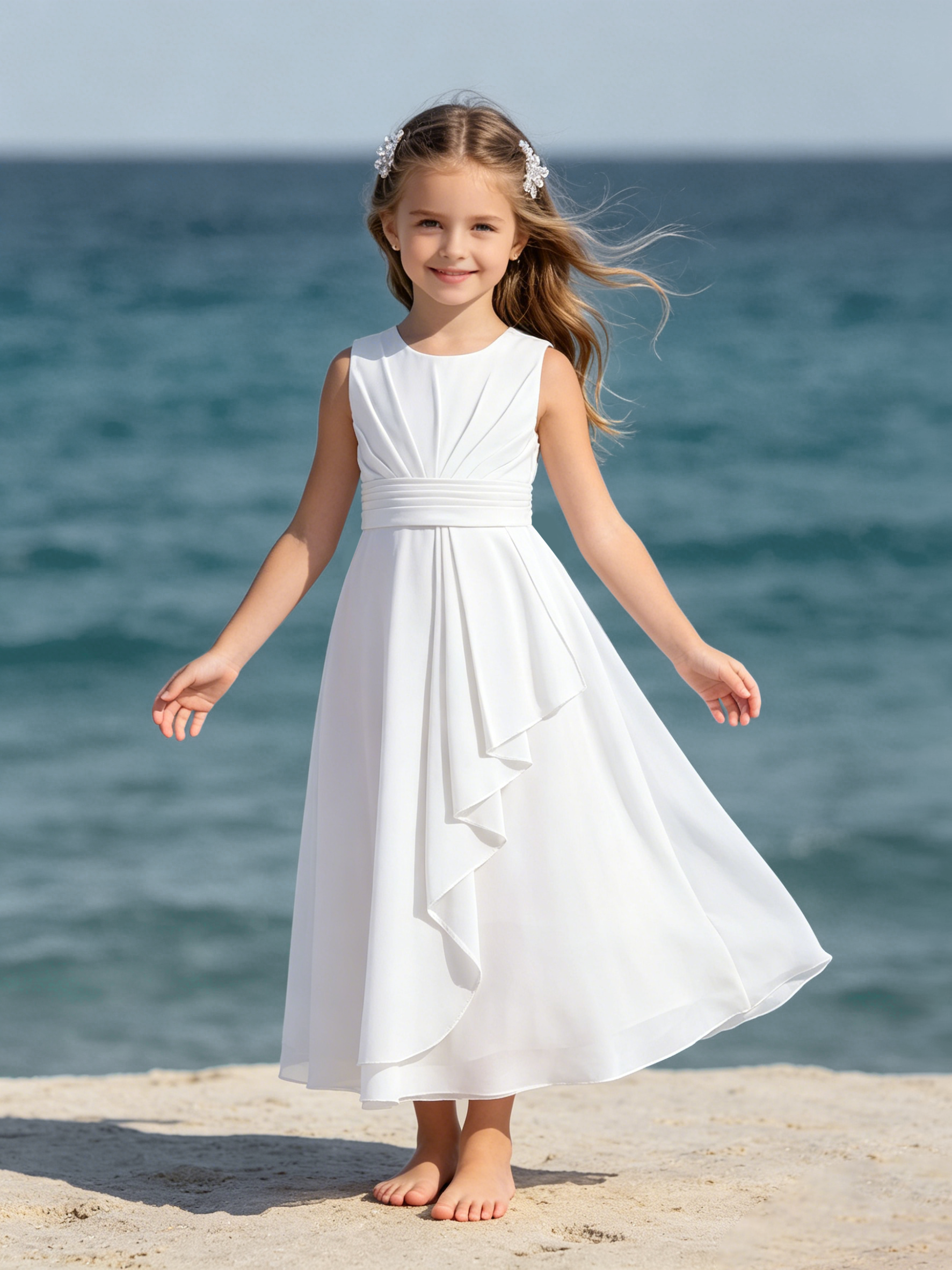 5129 Girls Clothing Long  Flower Girls Dresses Bow Gown 4-14 Backless Kids Birthday Communion Party Dress