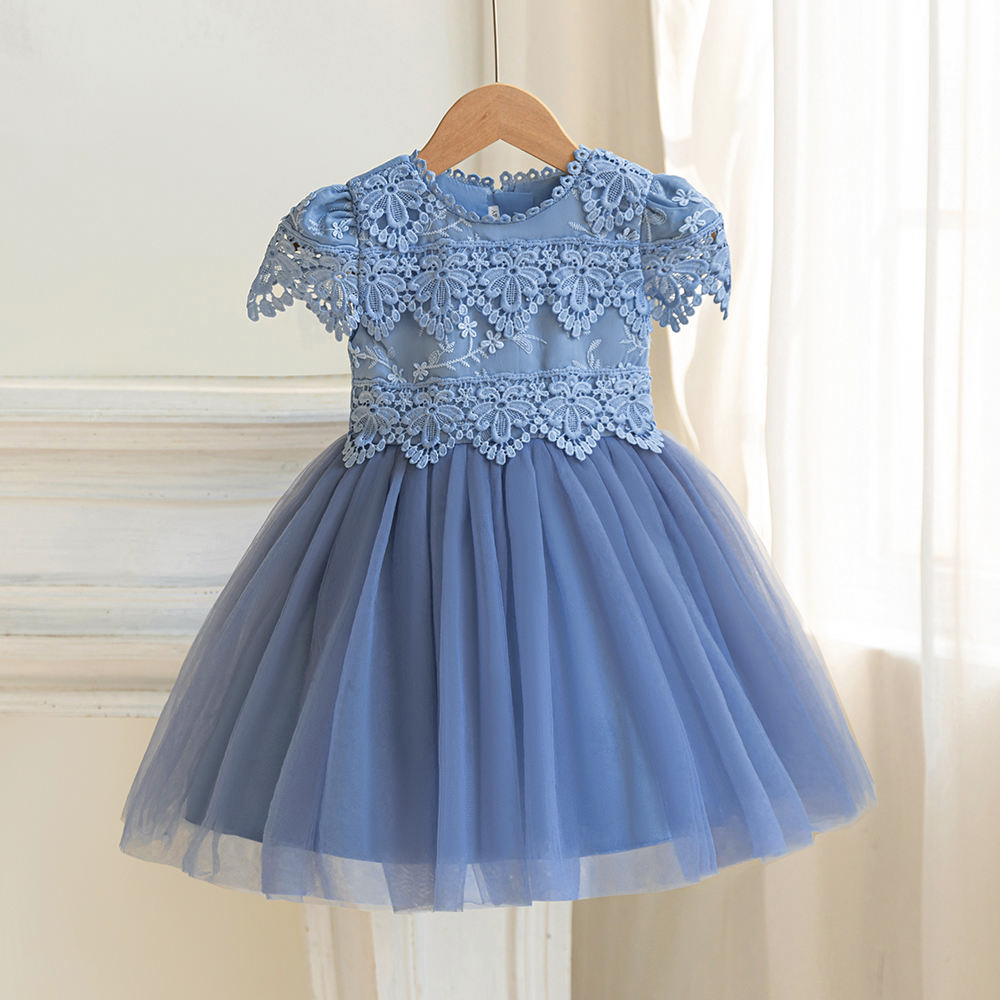 6258 Wholesale Little Girl Gold Party Dress Frock 3Y Fancy Princess Dress 2 Years Baby Girl Tulle Embroidery Birthday Gown