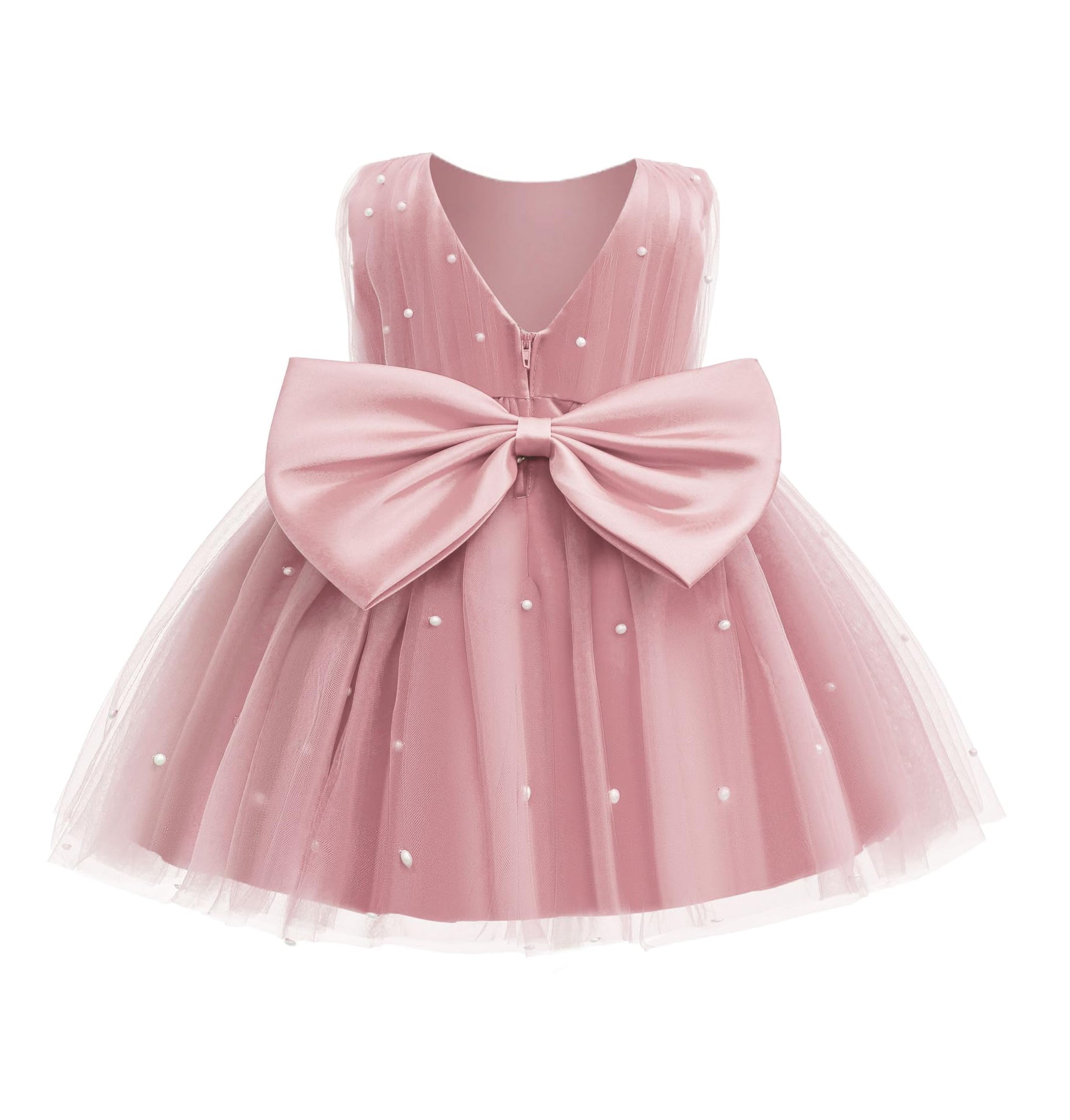 5296 Champagne Baby Girls Tulle Party Dress Pearl Decor Sleeveless Puffy Skirt 12-18M 18-24M Flower Girl Wholesale Vendor Export