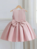 5323 Wholesale Beautiful Satin Beaded Pink Formal Short Pageant Princess Frock Dress for Little Girls 5 Years Old Birthday Party