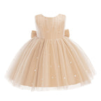 5296 Champagne Baby Girls Tulle Party Dress Pearl Decor Sleeveless Puffy Skirt 12-18M 18-24M Flower Girl Wholesale Vendor Export