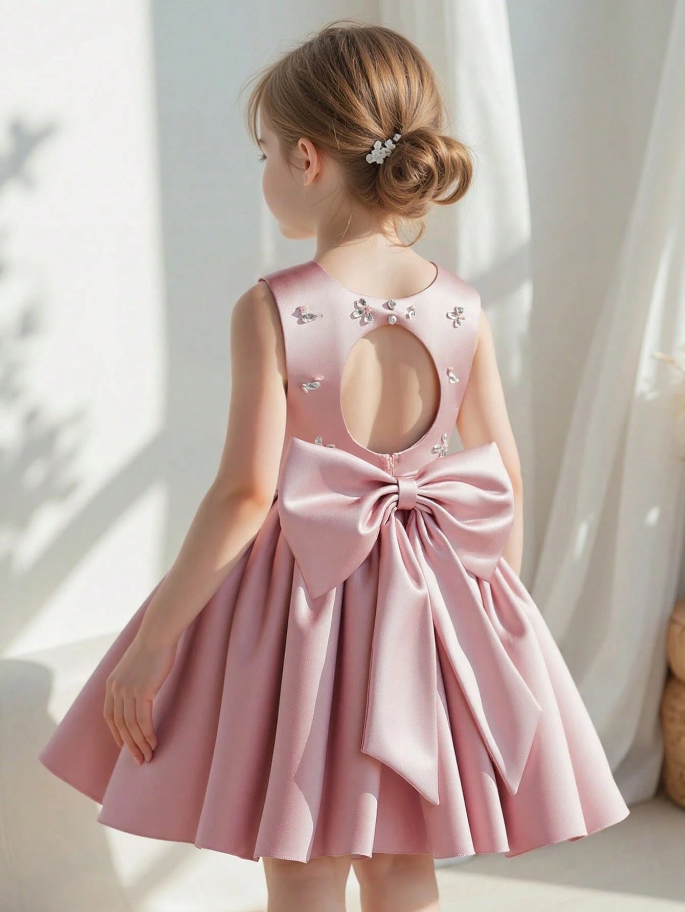 5370 Wholesale Beaded Satin Formal Fancy Princess Party Wear Dress Sets Frocks Gown for Young Kids Toddler Little Girls 4-8Y