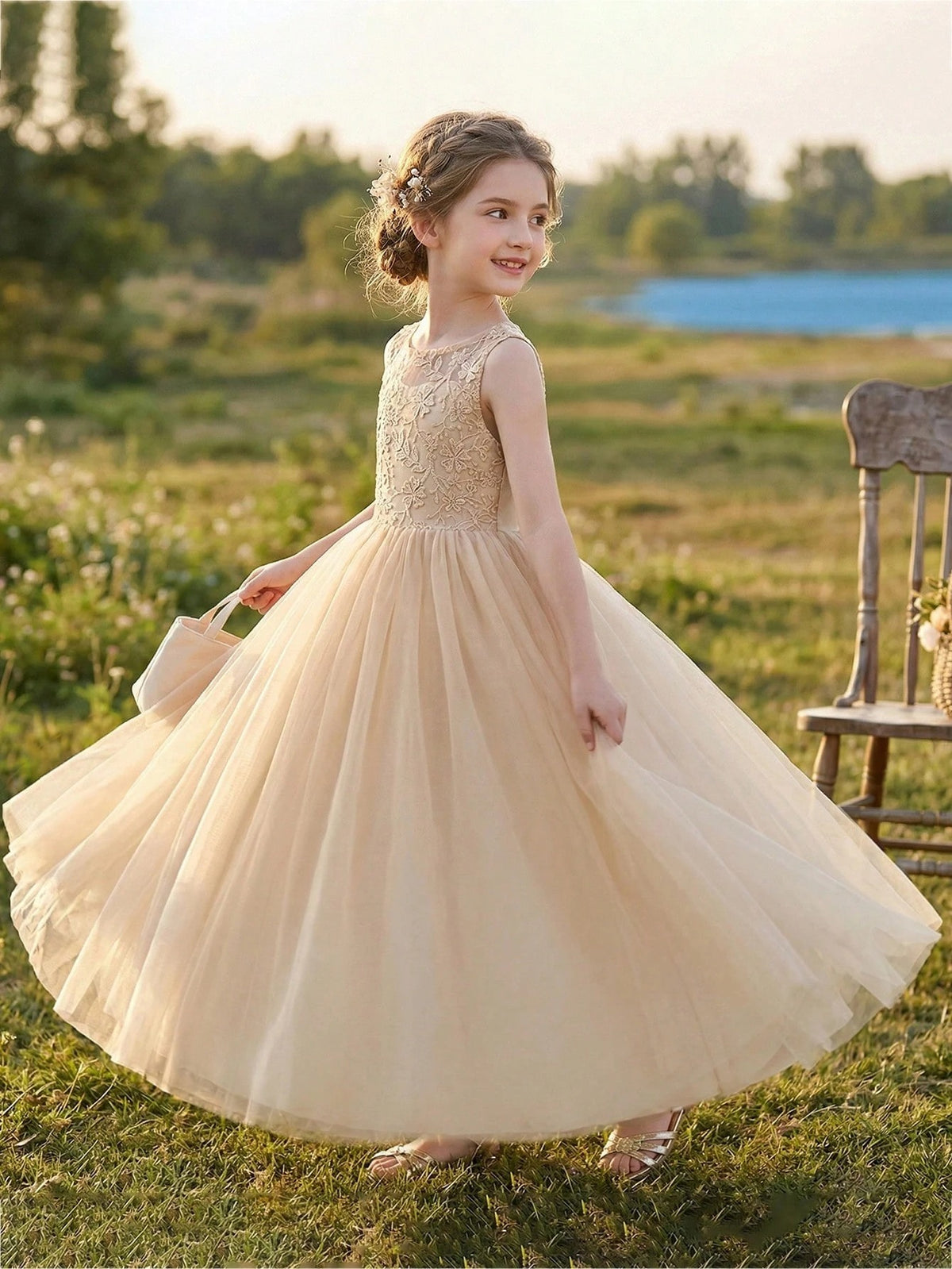 7789 Wholesale Rose Gold Princess Tutu Ballroom Gown Flower Girl Dress 5Y Formal Kids Girls Wedding Birthday Party Dresses