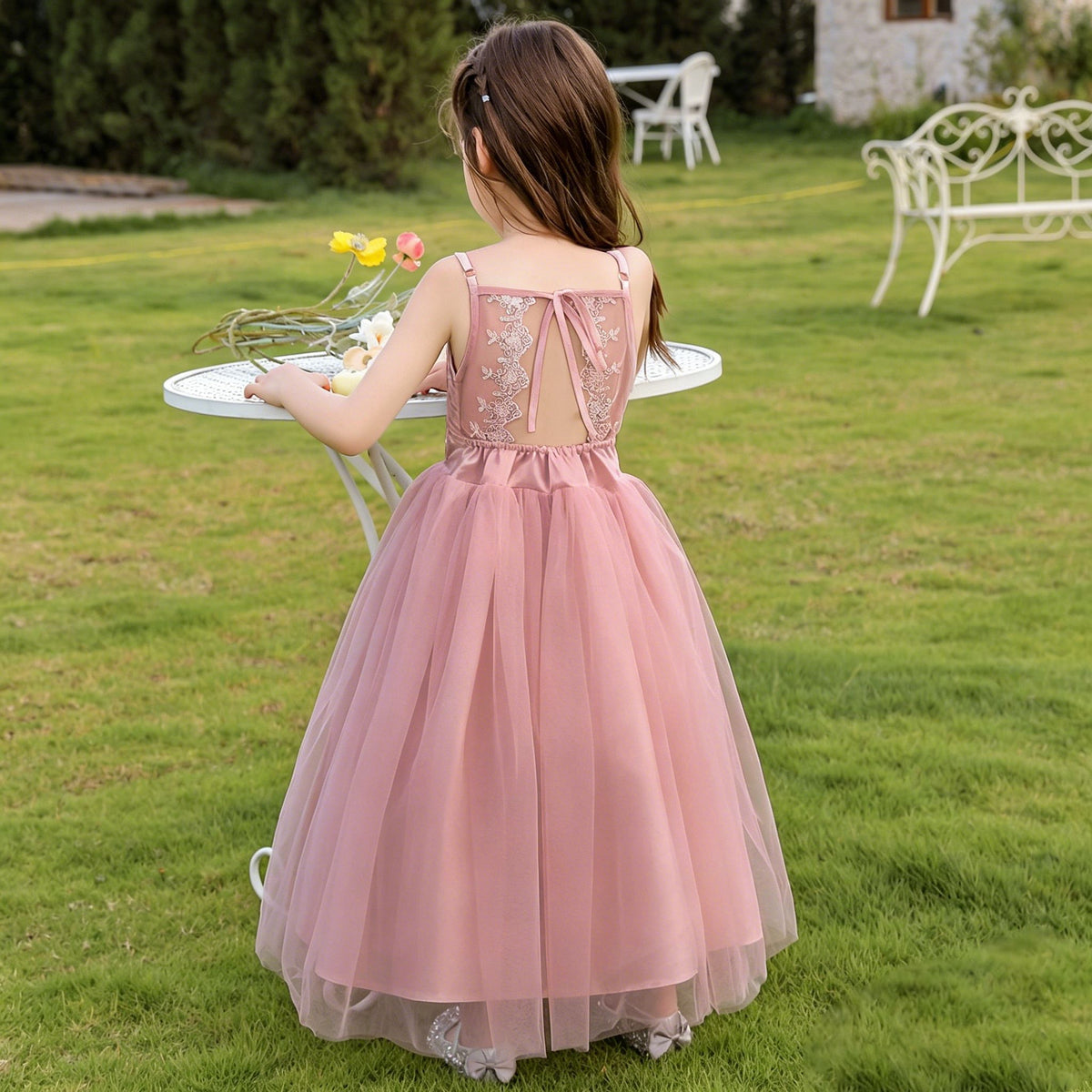 7768 Pageant Backless Flower Girl Dress Embroidery Kids Cute Teenage Beautiful Fancy Princess Wholesale