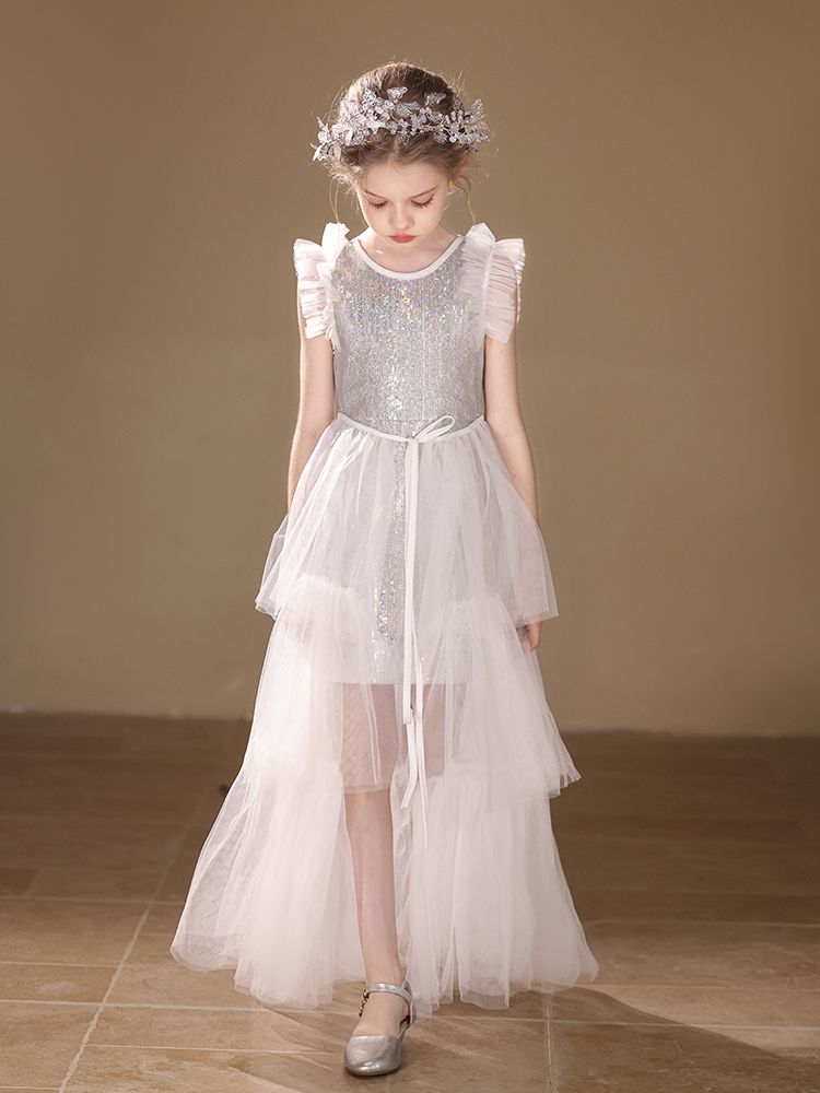 5152 Kids Clothing Girls Dresses Korean Style Princess Dress Sequin Skirt Wedding Flower Girl Dress Performance Wear for 10-11Years