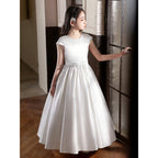 5081 Teenage Girls Clothing Long Style White Elegant Dresses Satin Wholesale Kid Party Birthday Party Dress