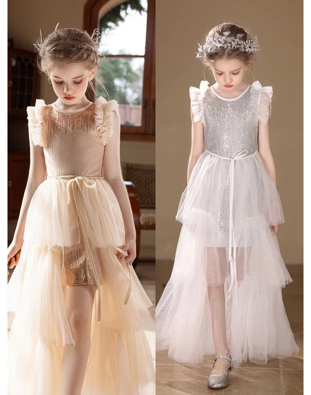 5152 Kids Clothing Girls Dresses Korean Style Princess Dress Sequin Skirt Wedding Flower Girl Dress Performance Wear for 10-11Years