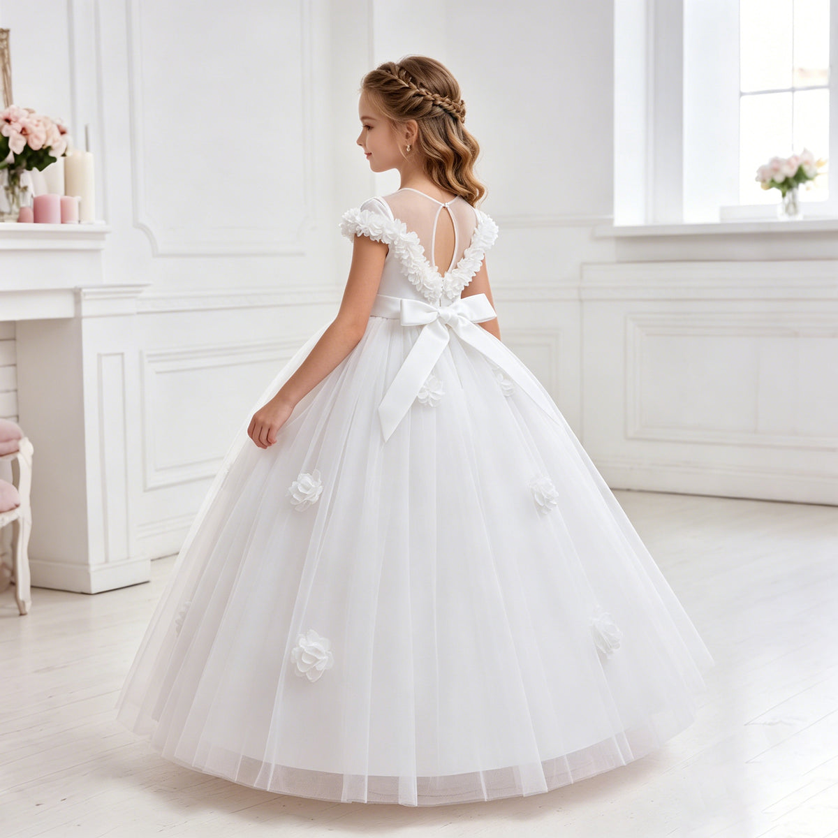 5231 Wholesale China White Angel Bride Flower Girl Dress 12Y Kids Long Plain Casual Formal Ball Gown Wedding Graduation Party Dresses